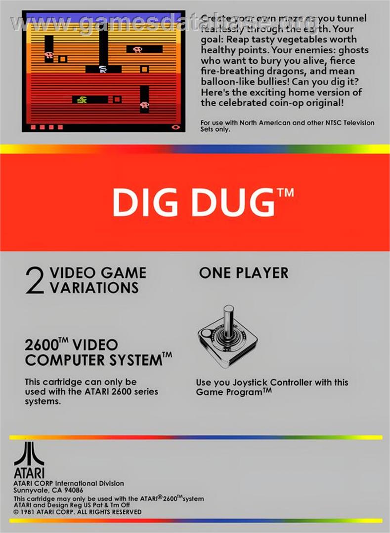 Dig Dug - Atari 2600 - Artwork - Box Back