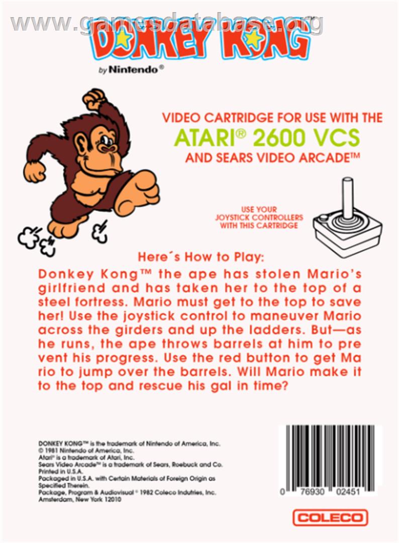 Donkey Kong - Atari 2600 - Artwork - Box Back