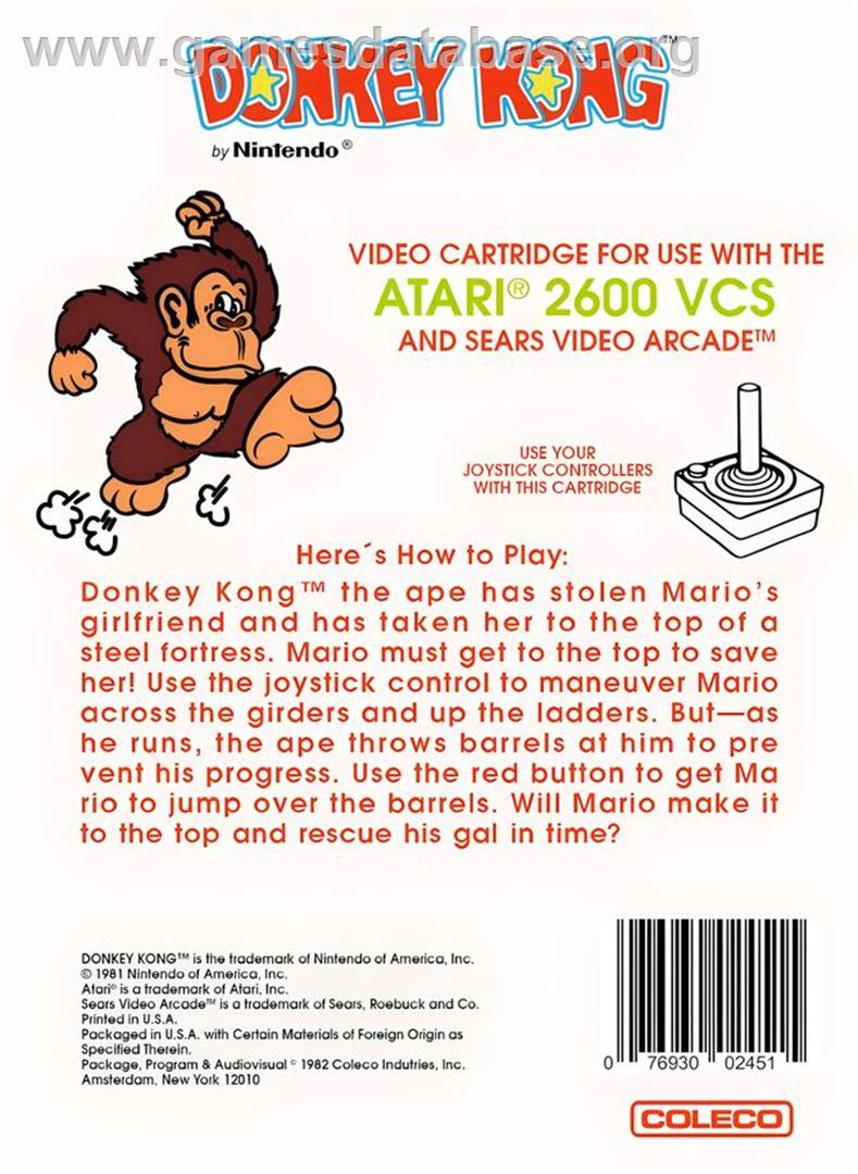 Donkey Kong - Atari 2600 - Artwork - Box Back