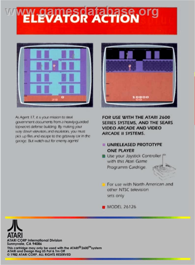 Elevator Action - Atari 2600 - Artwork - Box Back