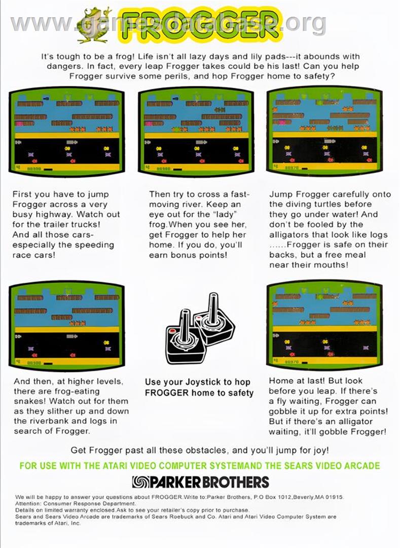 Frogger (Parker Brothers) - Atari 2600 - Artwork - Box Back