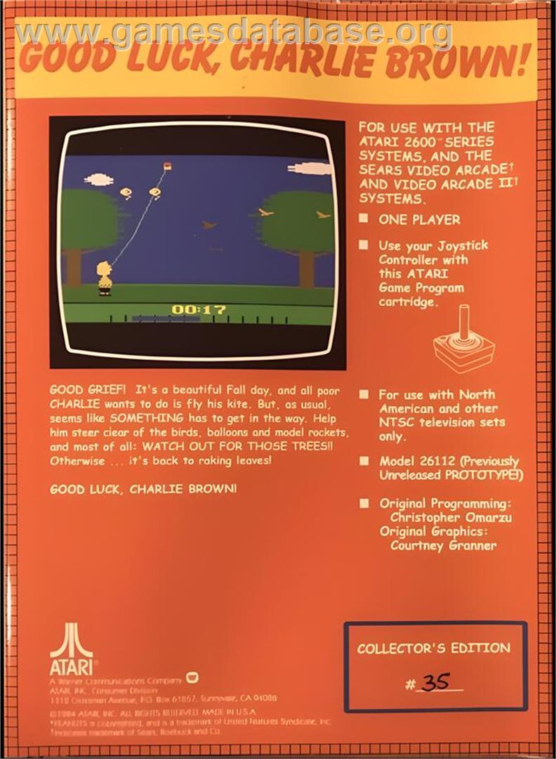 Good Luck, Charlie Brown - Atari 2600 - Artwork - Box Back