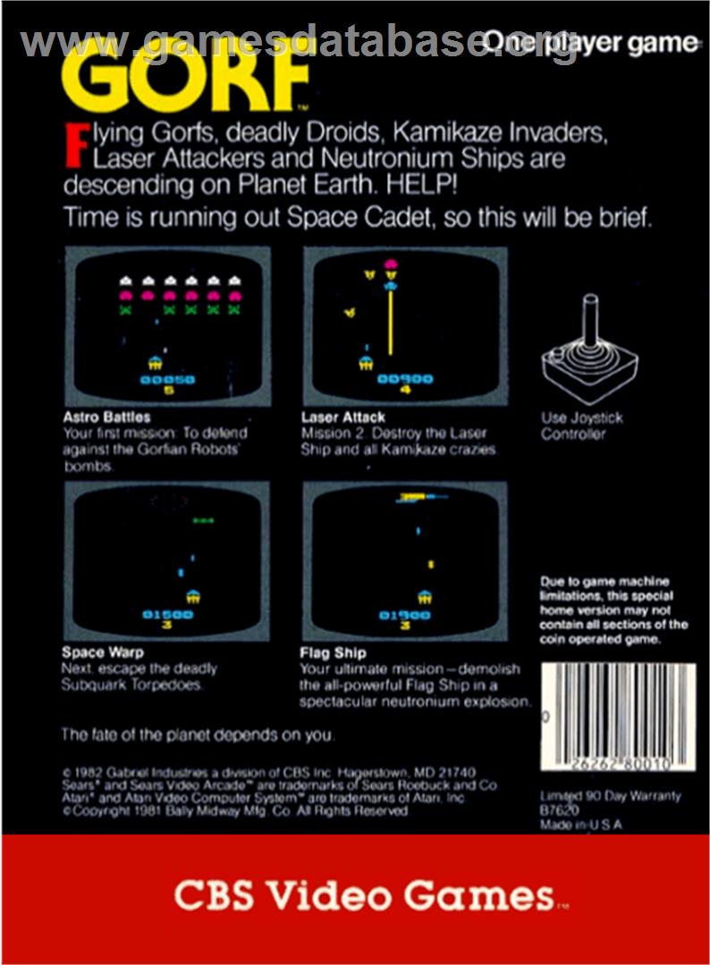 Gorf - Atari 2600 - Artwork - Box Back
