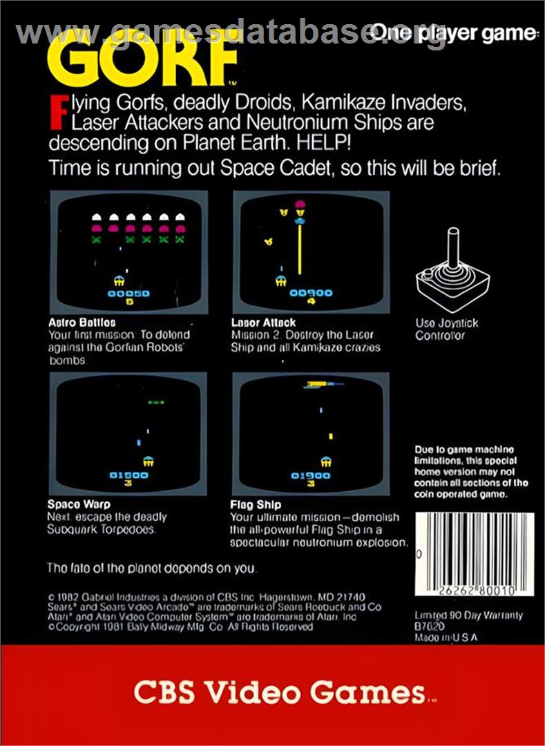 Gorf - Atari 2600 - Artwork - Box Back