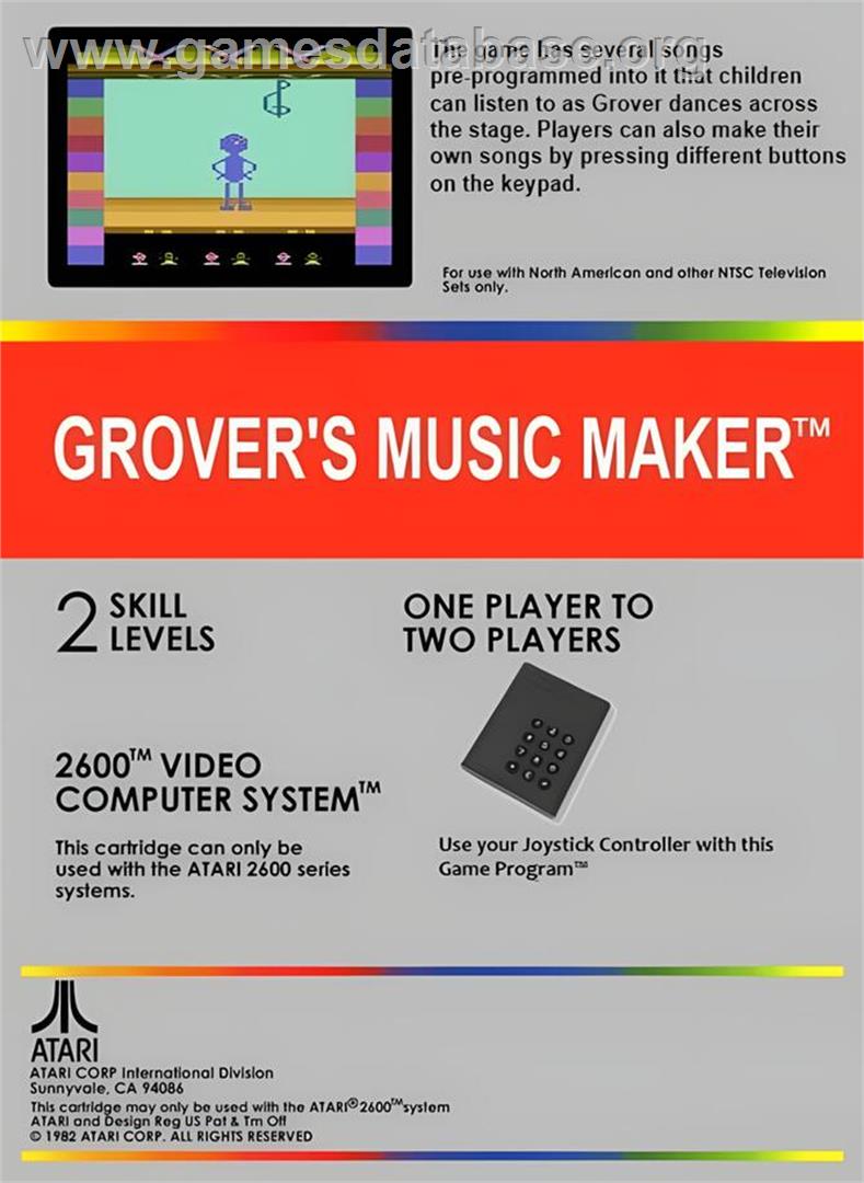 Grover's Music Maker - Atari 2600 - Artwork - Box Back