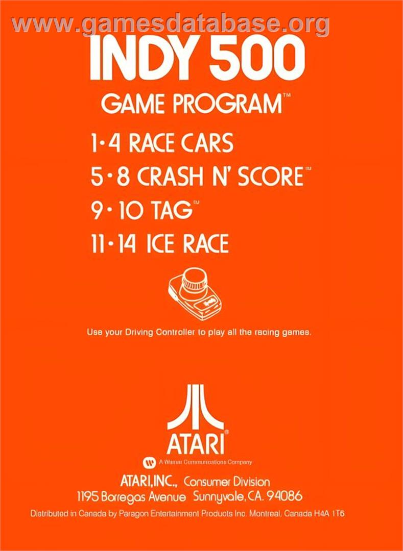 Indy 500 - Atari 2600 - Artwork - Box Back