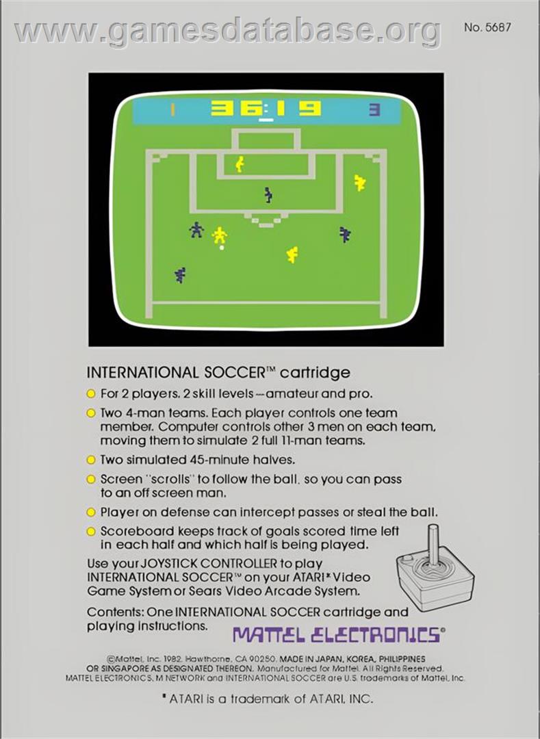 International Soccer - Atari 2600 - Artwork - Box Back