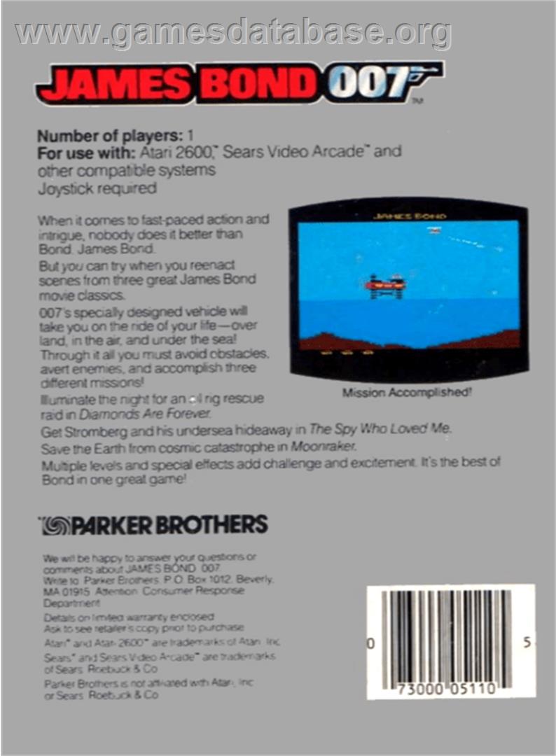 James Bond 007 - Atari 2600 - Artwork - Box Back