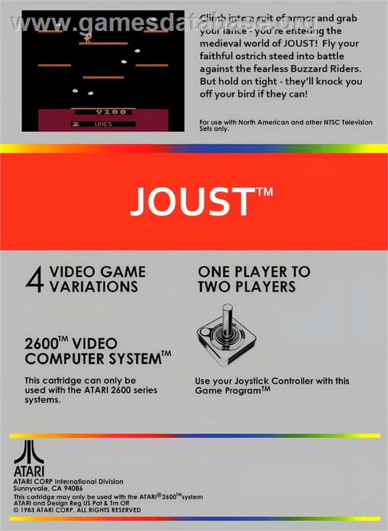 Joust - Atari 2600 - Artwork - Box Back