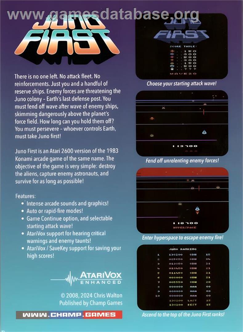 Juno First - Atari 2600 - Artwork - Box Back