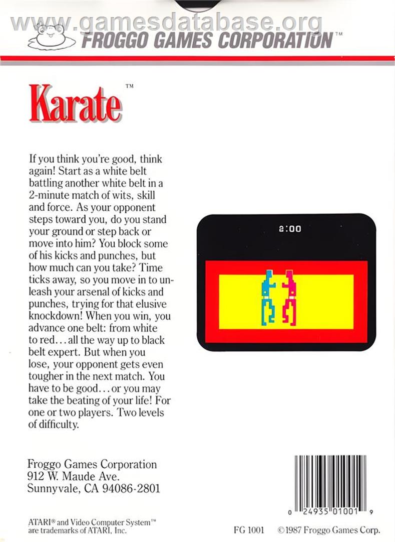 Karate - Atari 2600 - Artwork - Box Back