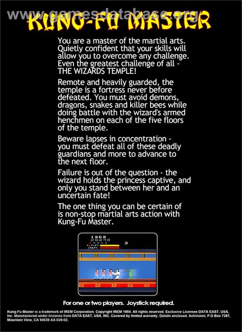 Kung-fu Master - Atari 2600 - Artwork - Box Back