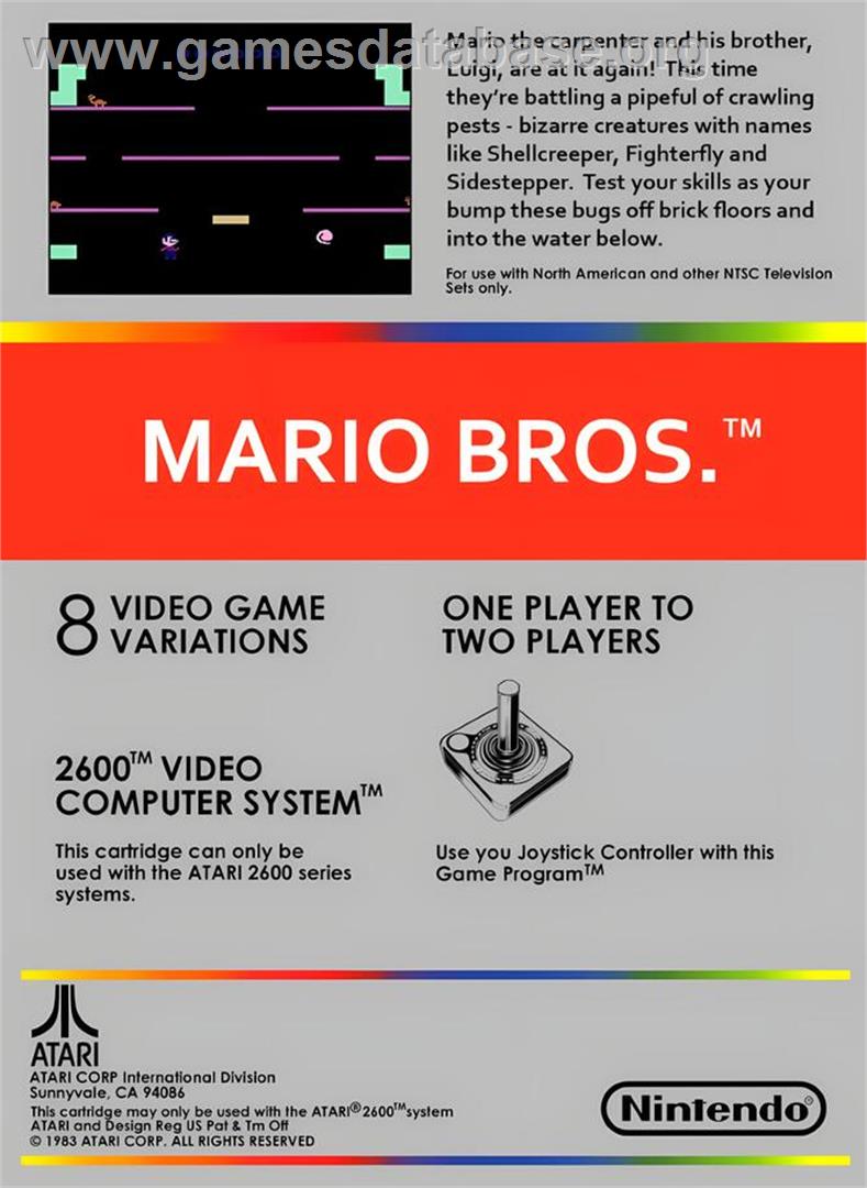 Mario Bros. - Atari 2600 - Artwork - Box Back