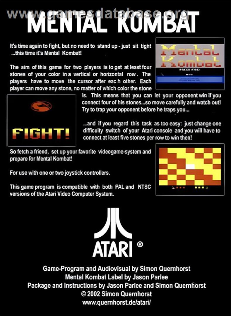 Mental Kombat - Atari 2600 - Artwork - Box Back