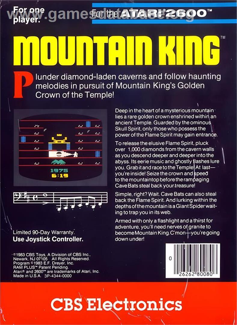 Mountain King - Atari 2600 - Artwork - Box Back