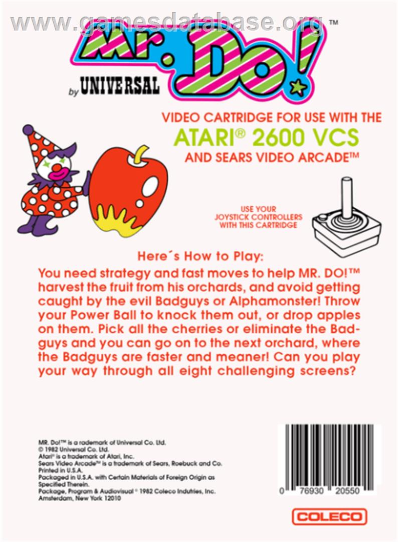 Mr. Do! - Atari 2600 - Artwork - Box Back
