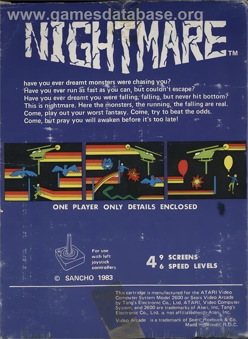 Nightmare - Atari 2600 - Artwork - Box Back