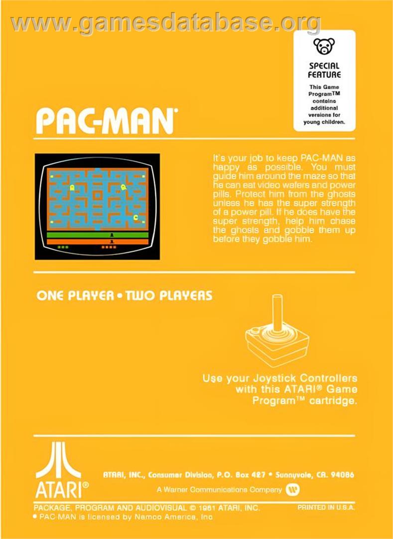 Pac-man - Atari 2600 - Artwork - Box Back