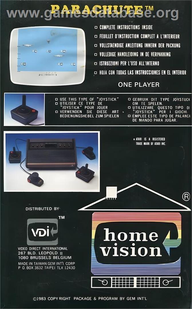 Parachute - Atari 2600 - Artwork - Box Back