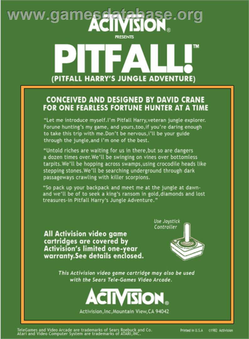Pitfall! - Atari 2600 - Artwork - Box Back