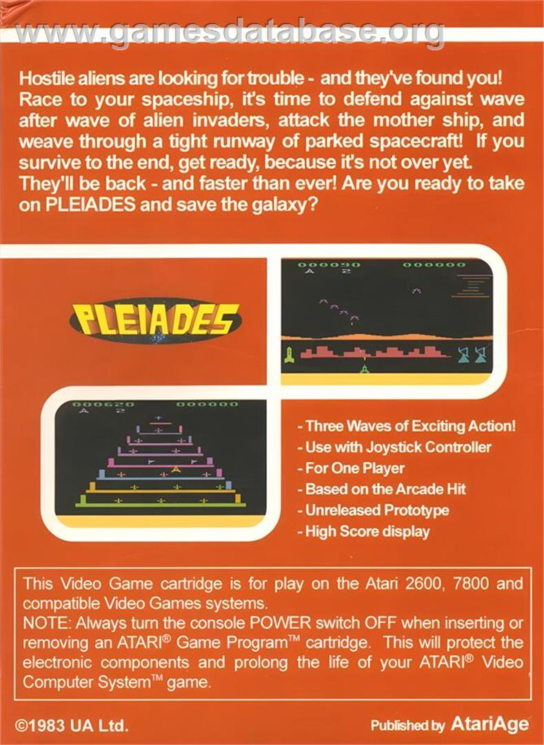 Pleiades - Atari 2600 - Artwork - Box Back