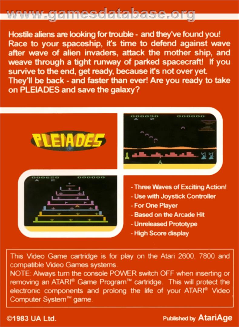Pleiades - Atari 2600 - Artwork - Box Back