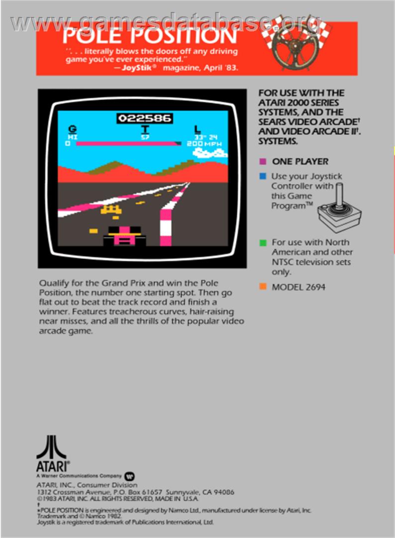 Pole Position - Atari 2600 - Artwork - Box Back