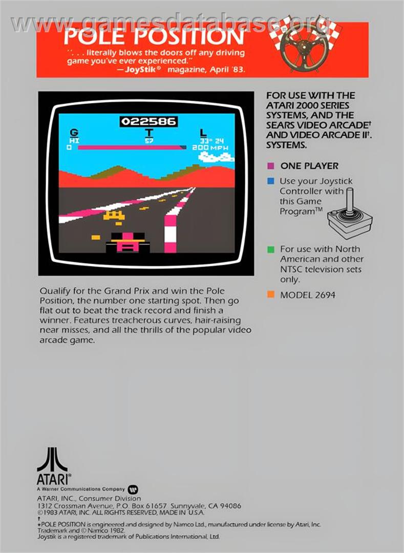 Pole Position - Atari 2600 - Artwork - Box Back