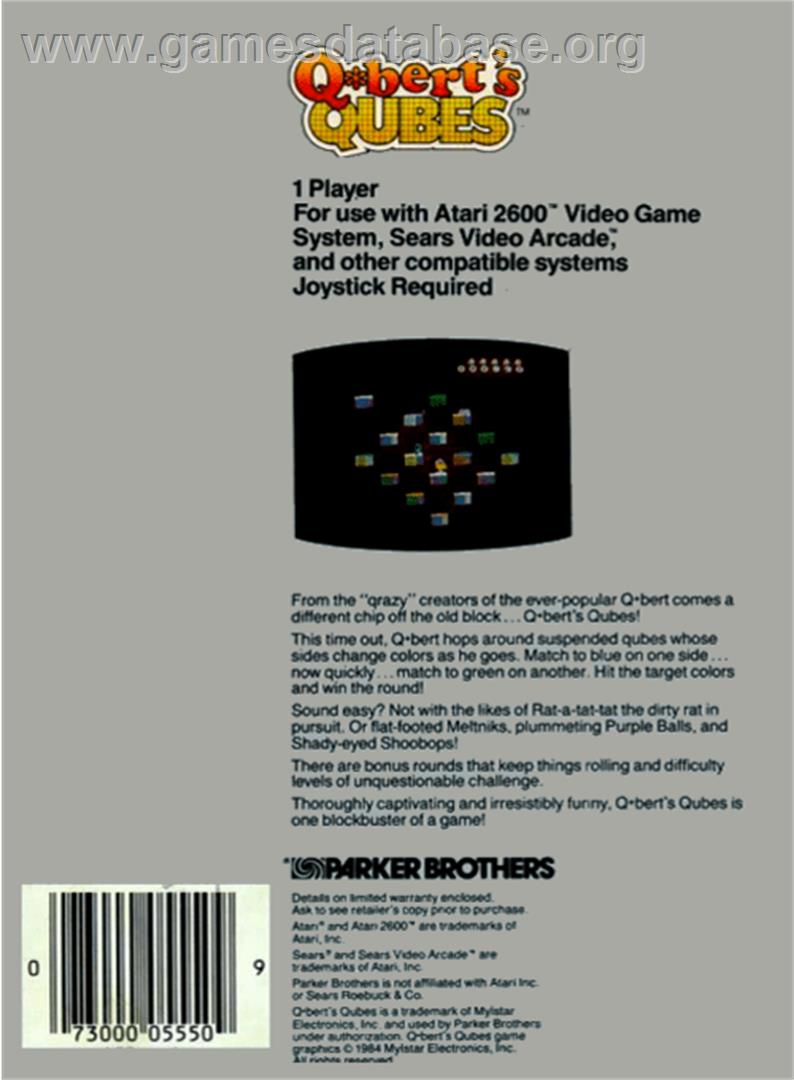 Q*Bert's Qubes - Atari 2600 - Artwork - Box Back