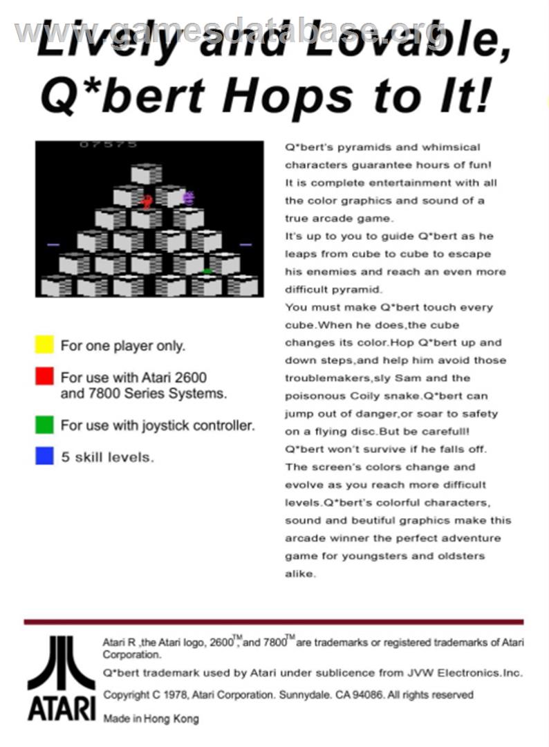 Q*bert - Atari 2600 - Artwork - Box Back
