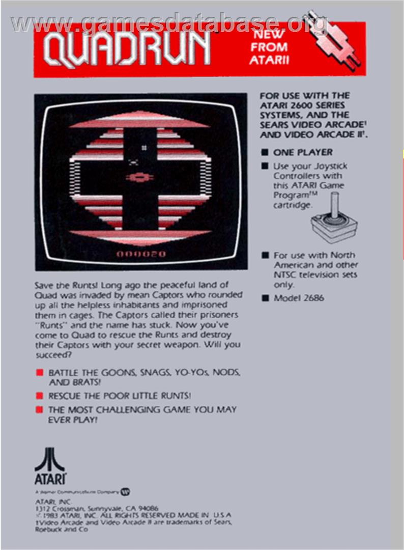 Quadrun - Atari 2600 - Artwork - Box Back