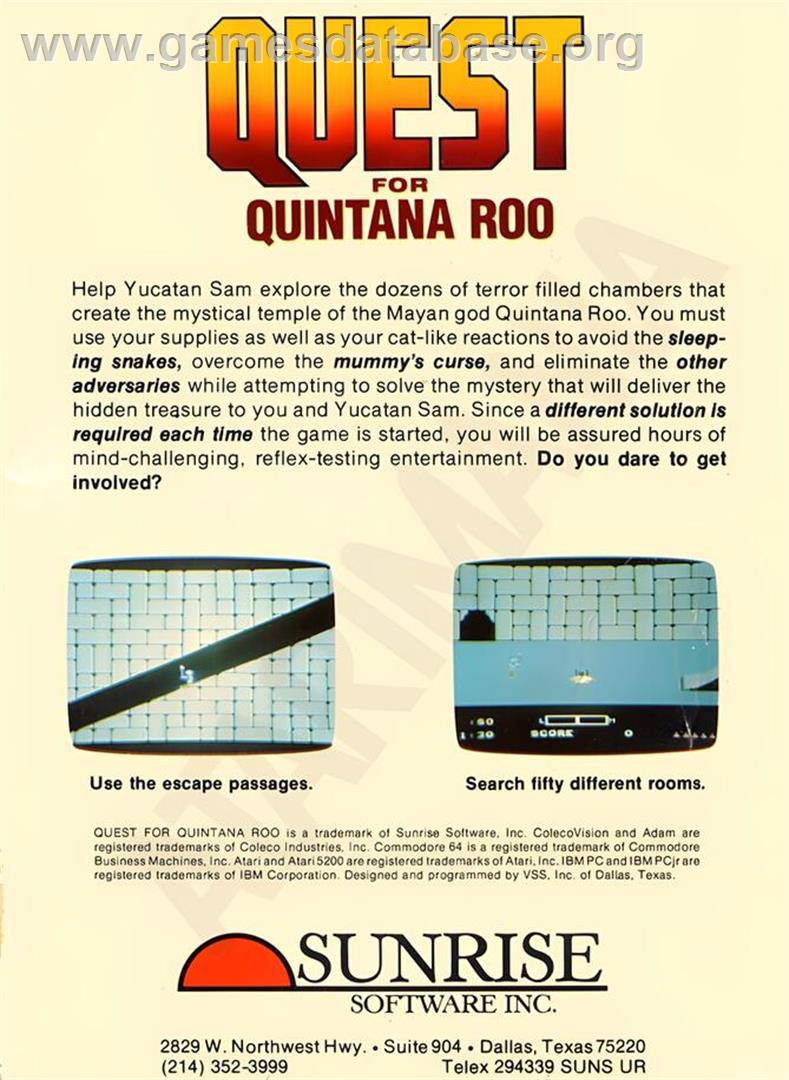 Quest For Quintana Roo - Atari 2600 - Artwork - Box Back