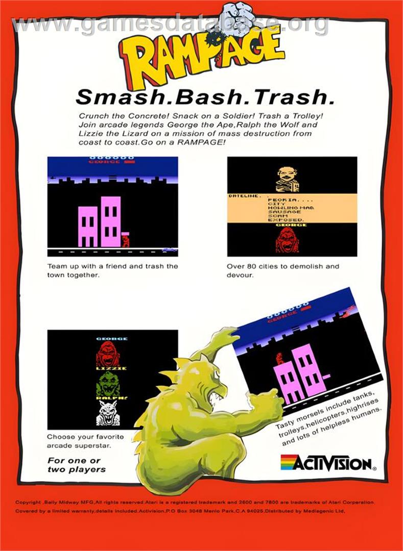 Rampage! - Atari 2600 - Artwork - Box Back