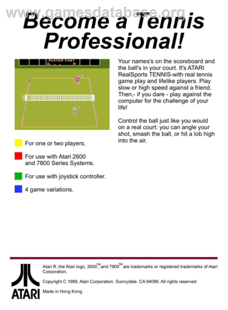 RealSports Tennis - Atari 2600 - Artwork - Box Back