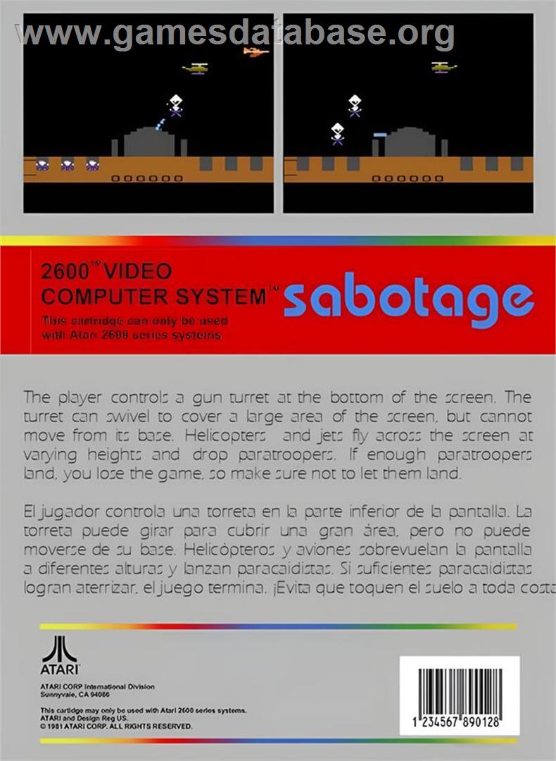 Sabotage - Atari 2600 - Artwork - Box Back
