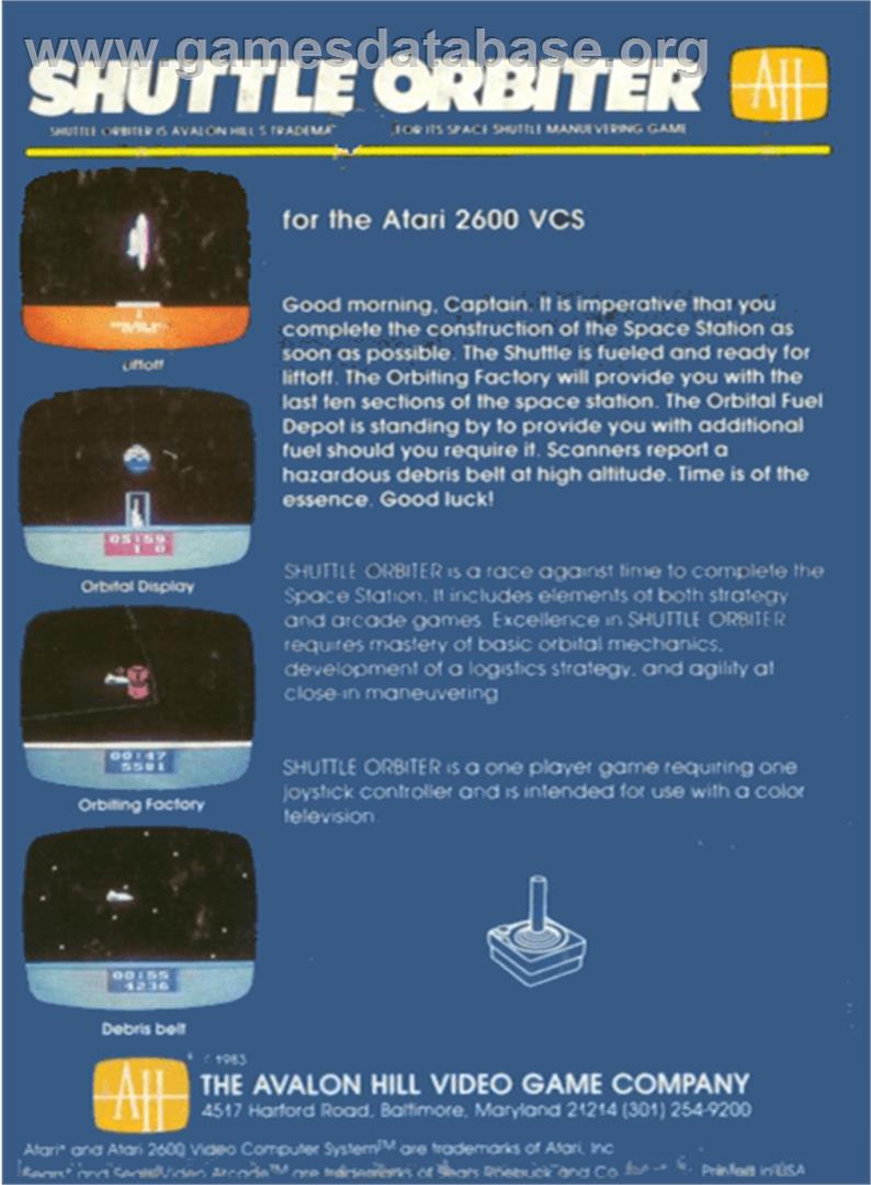 Shuttle Orbiter - Atari 2600 - Artwork - Box Back