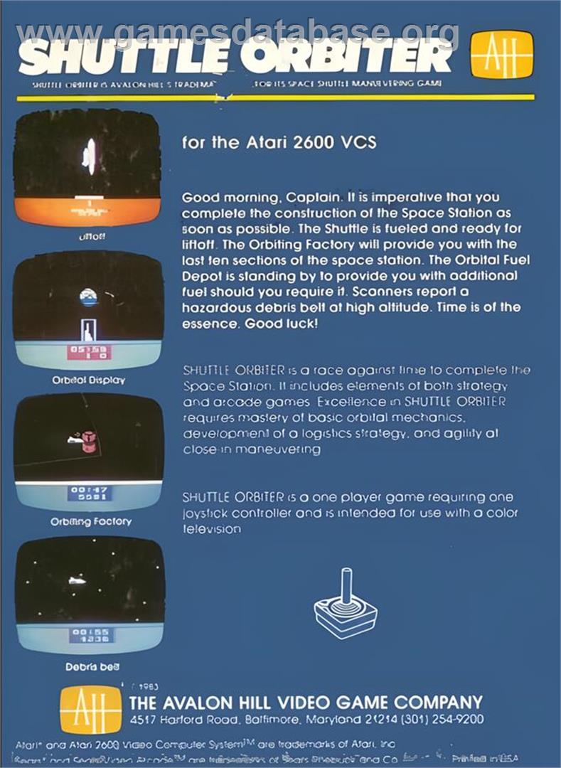 Shuttle Orbiter - Atari 2600 - Artwork - Box Back