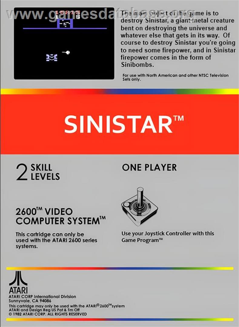 Sinistar - Atari 2600 - Artwork - Box Back