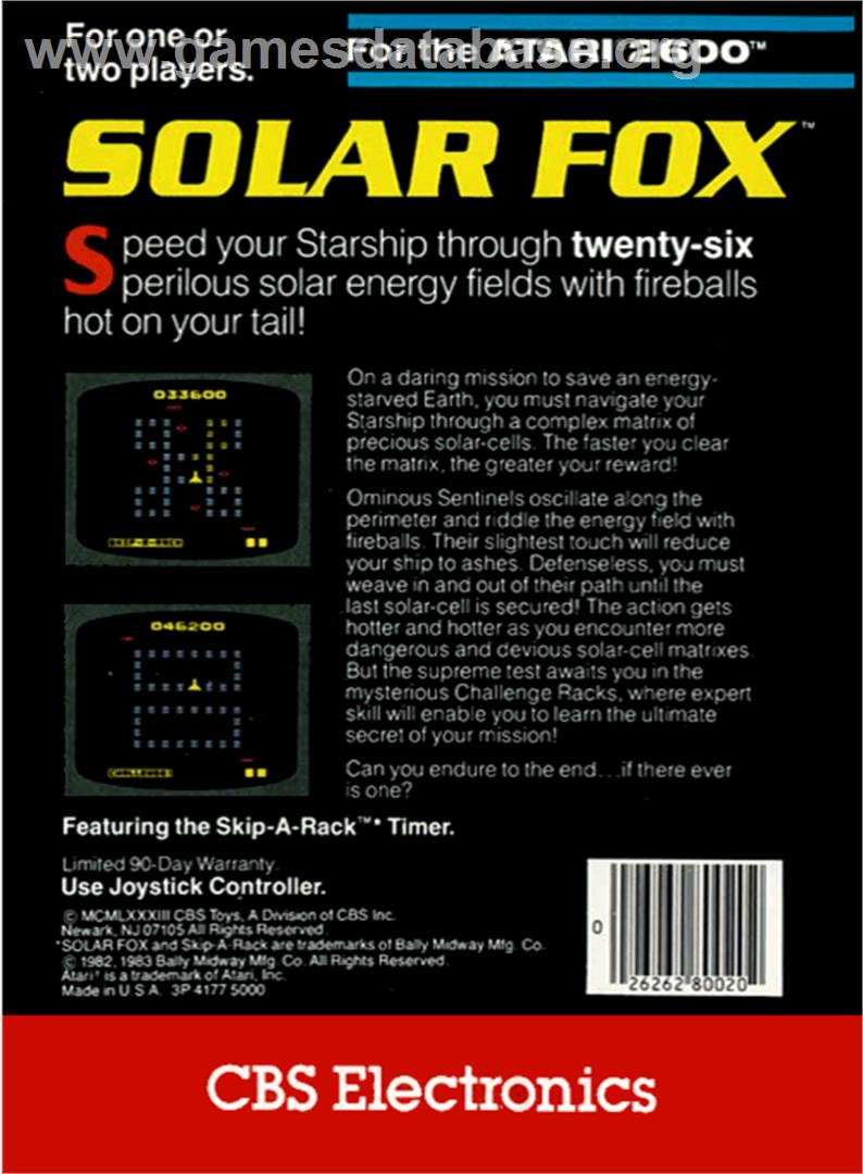 Solar Fox - Atari 2600 - Artwork - Box Back