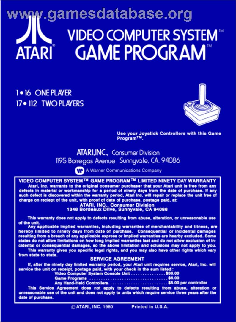 Space Invaders - Atari 2600 - Artwork - Box Back