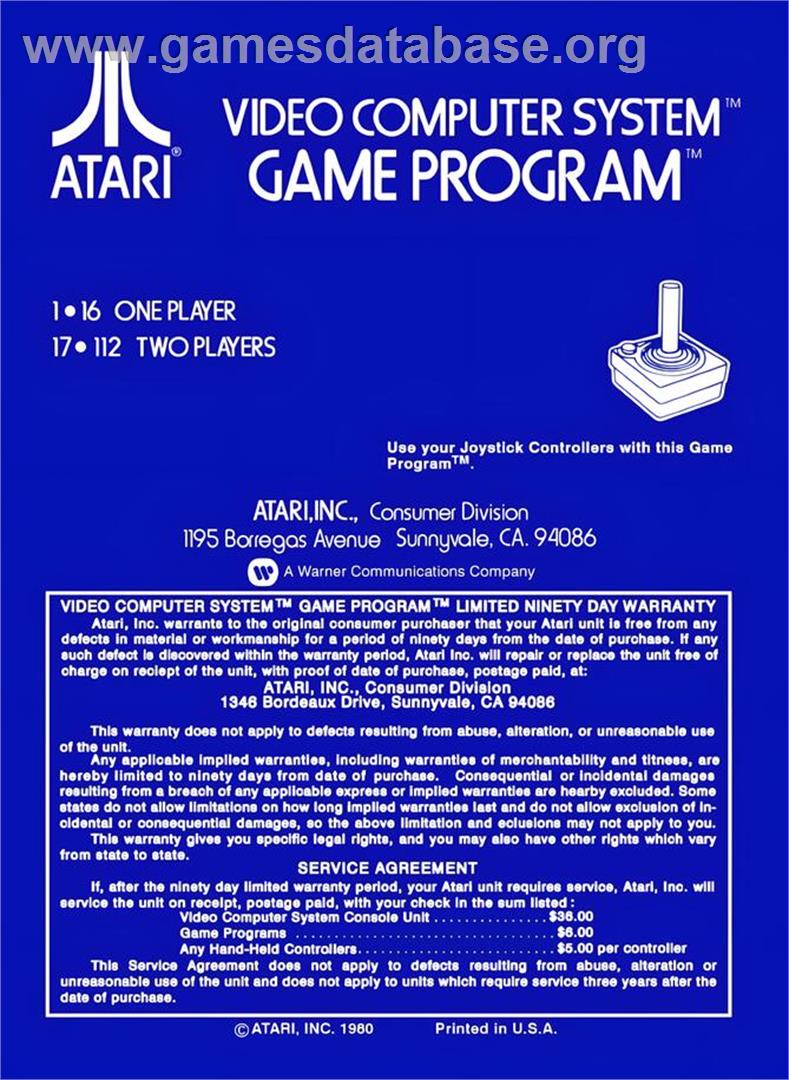 Space Invaders - Atari 2600 - Artwork - Box Back
