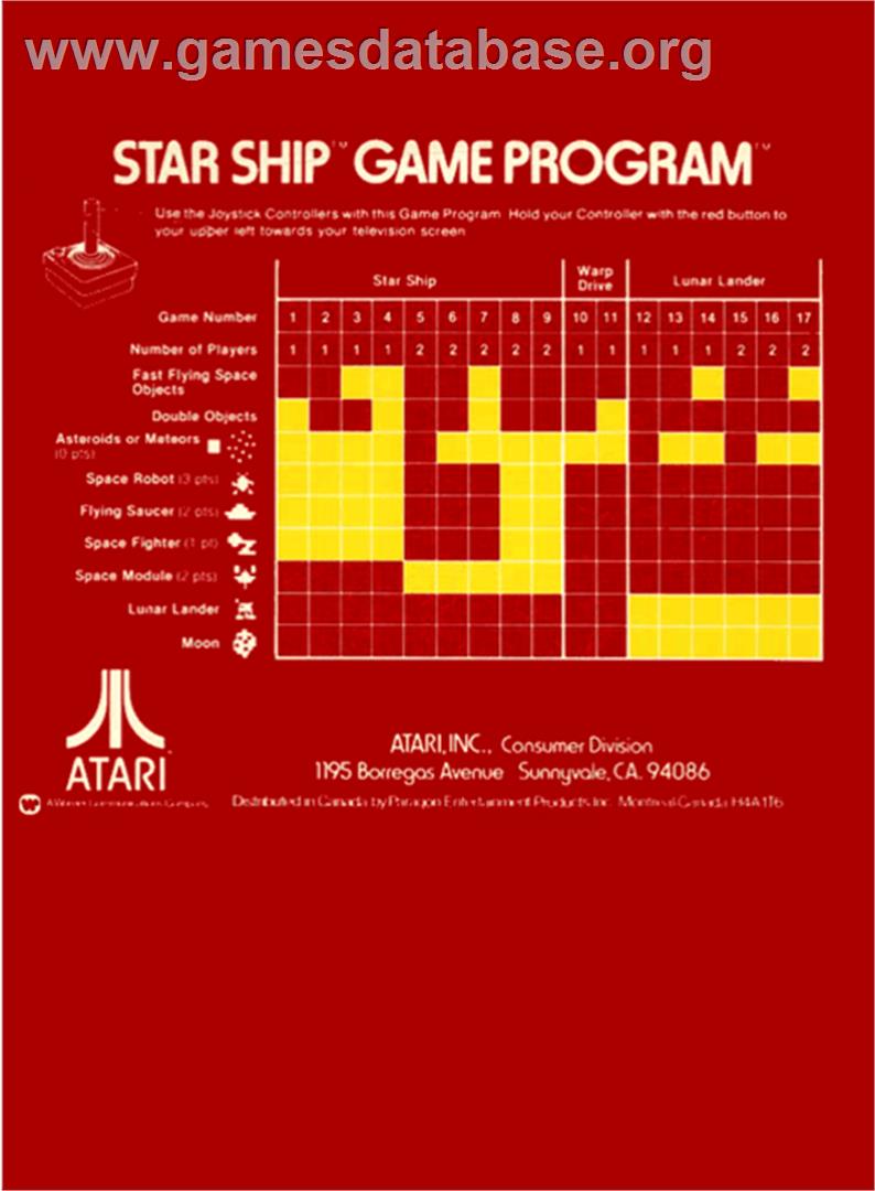 Star Ship - Atari 2600 - Artwork - Box Back