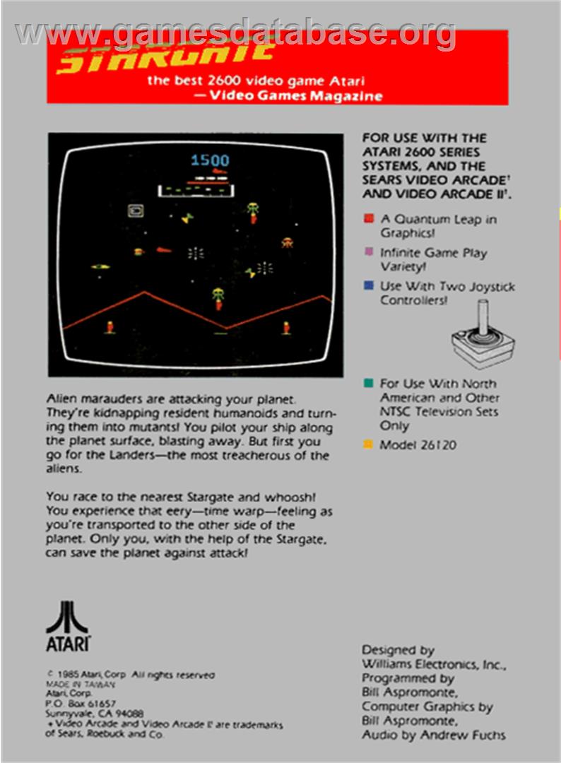 Stargate - Atari 2600 - Artwork - Box Back