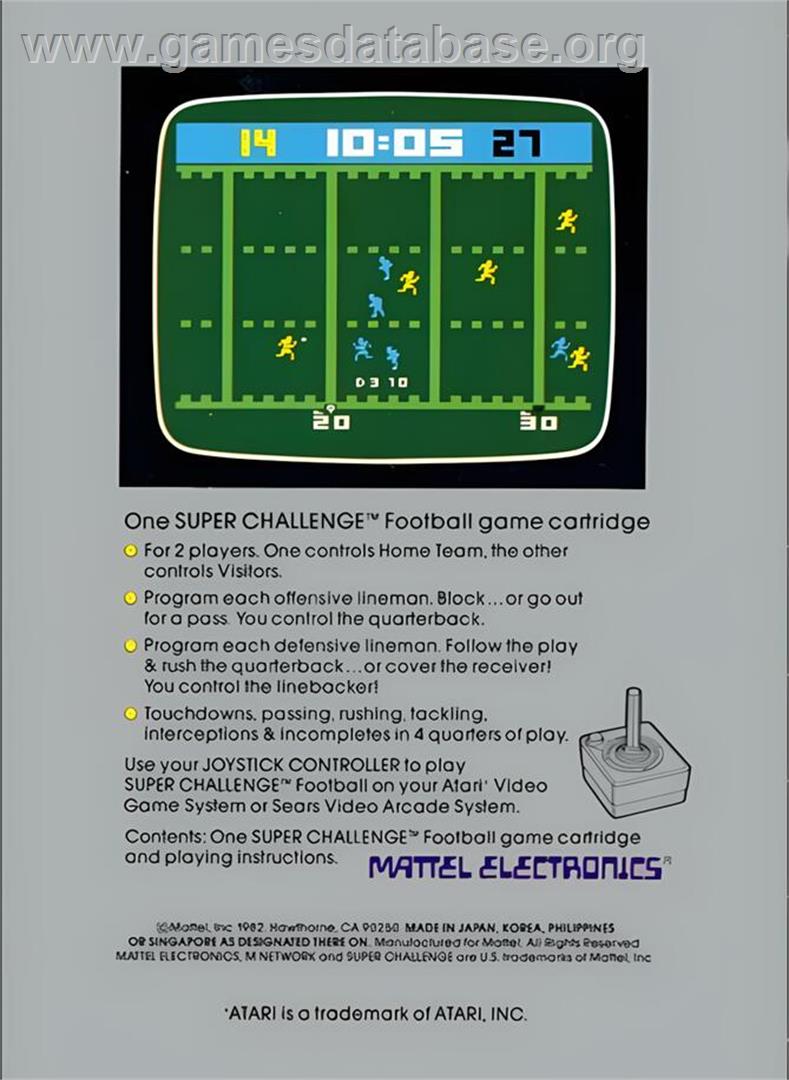 Super Challenge Football - Atari 2600 - Artwork - Box Back