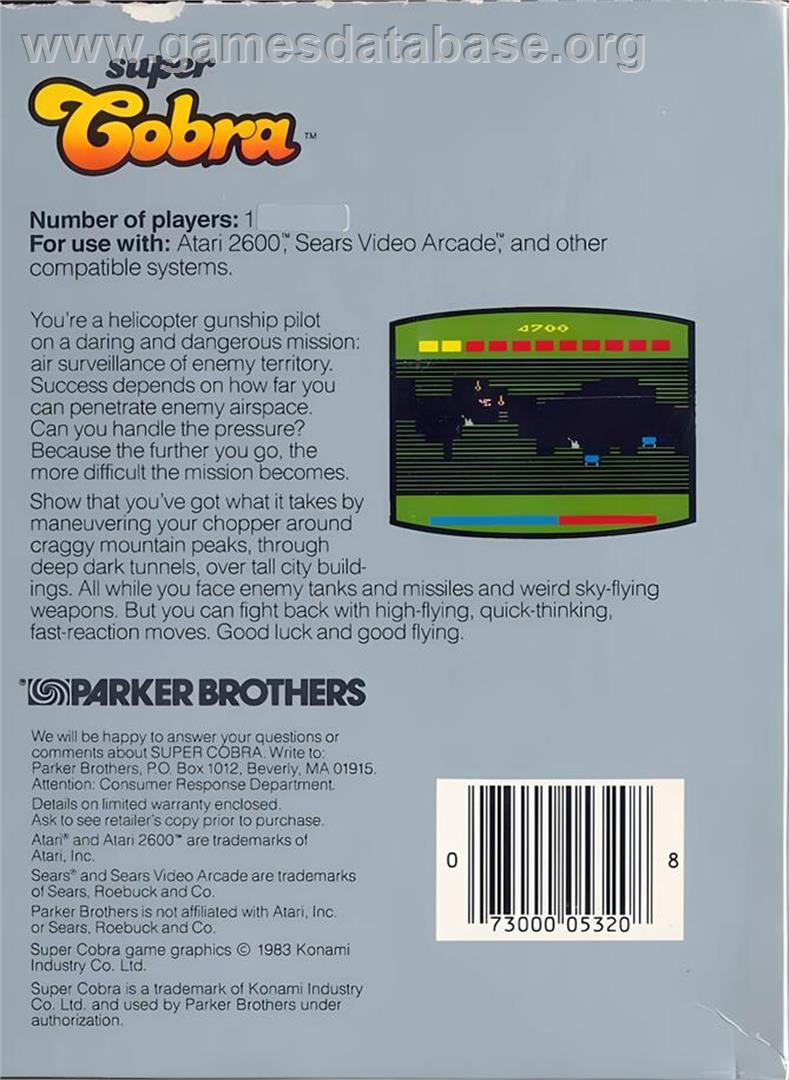 Super Cobra - Atari 2600 - Artwork - Box Back