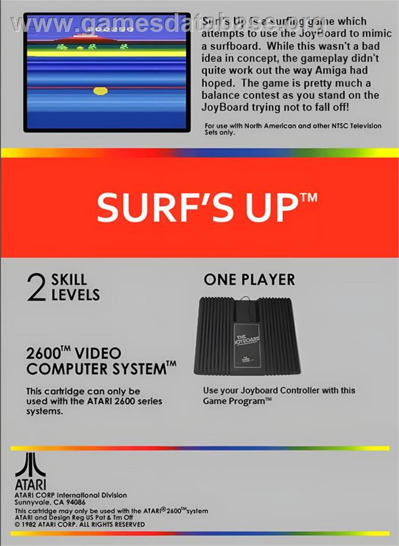 Surf's Up - Atari 2600 - Artwork - Box Back
