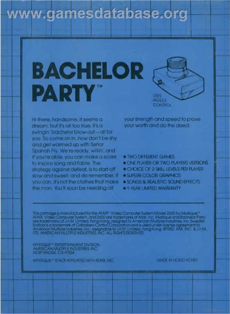 Swedish Erotica: Bachelor Party - Atari 2600 - Artwork - Box Back