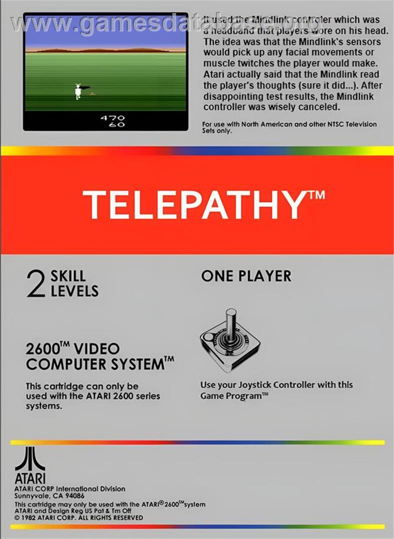 Telepathy - Atari 2600 - Artwork - Box Back