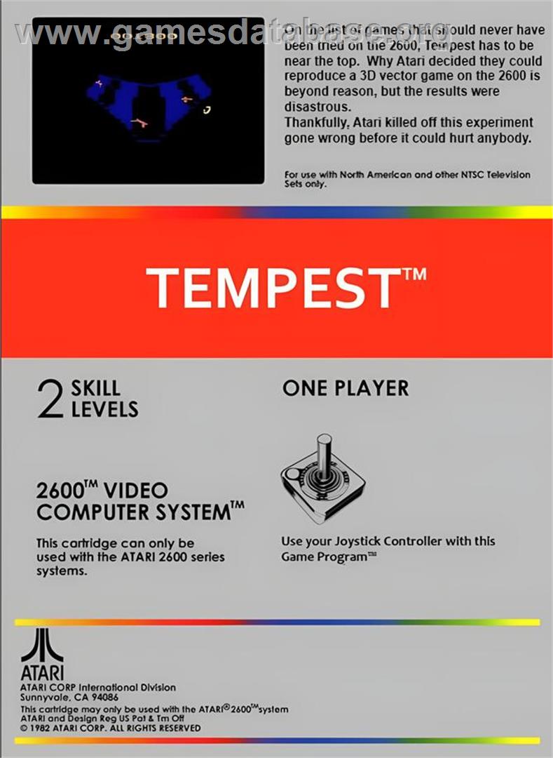 Tempest - Atari 2600 - Artwork - Box Back
