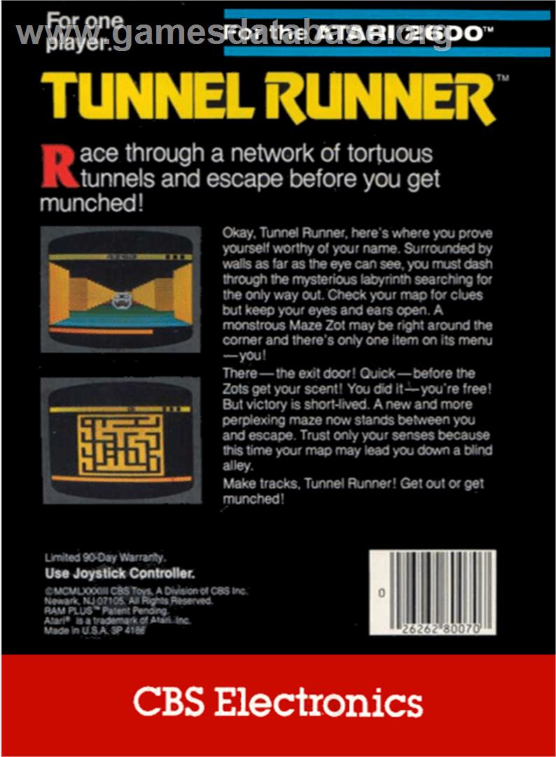 Tunnel Runner - Atari 2600 - Artwork - Box Back